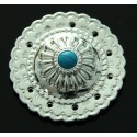 concho -  round, turquoise, glowing silver